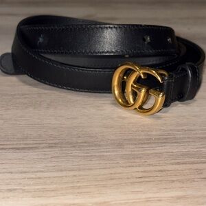 Gucci Black Leather Belt with Gold Buckle